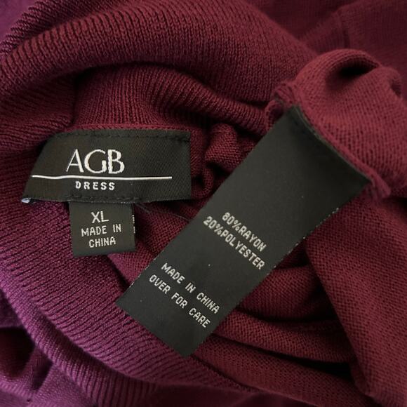 AGB Knit Sweater Dress Burgundy SZ XL Midi Turtle Neck Long Sleeve Minimalist - Picture 8 of 8